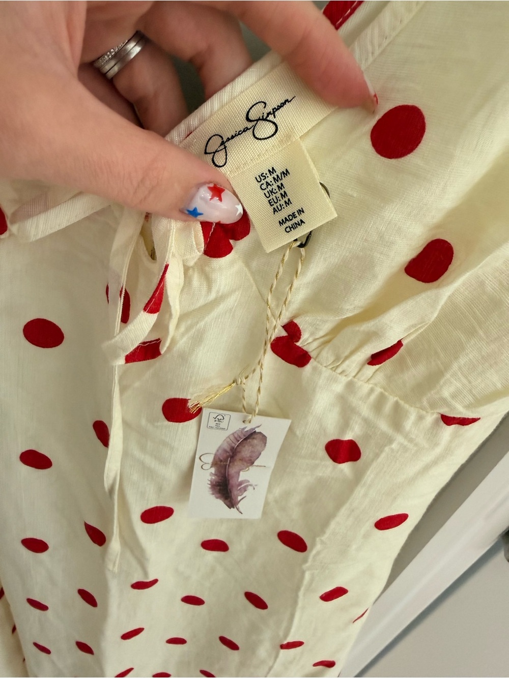 Jessica Simpson Cream Slip Dress with Red Polka Dots - Picture 3 of 3